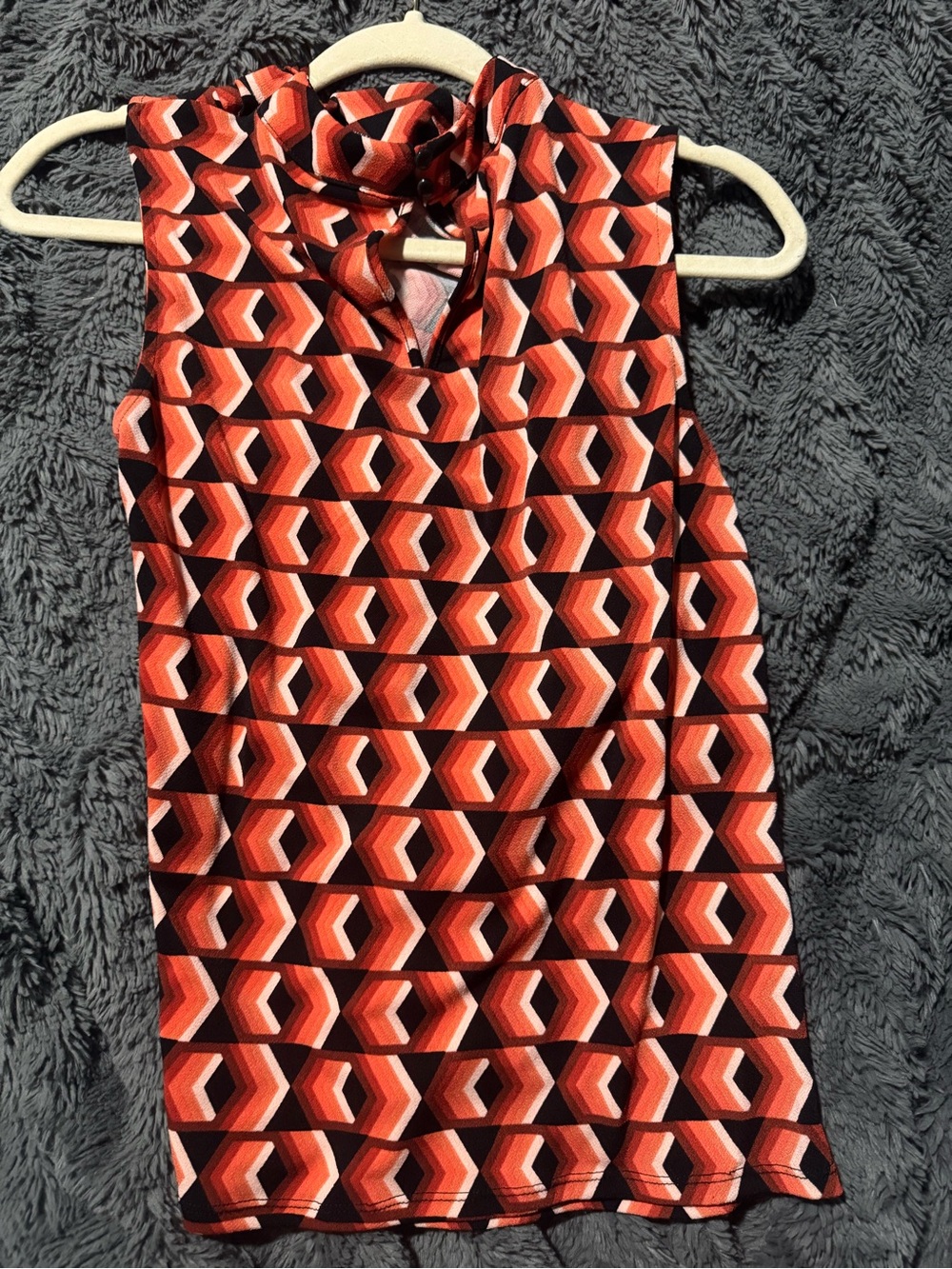 Worthington Red and Black Geometric Tie-Neck Sleeveless Top